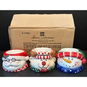 Home Interiors, 2004 Christmas Candle Holders Set of 3, Santa/Rudolph/Snowman